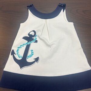 Janie and Jack White Tank Dress with Navy Anchor and Teal Rope